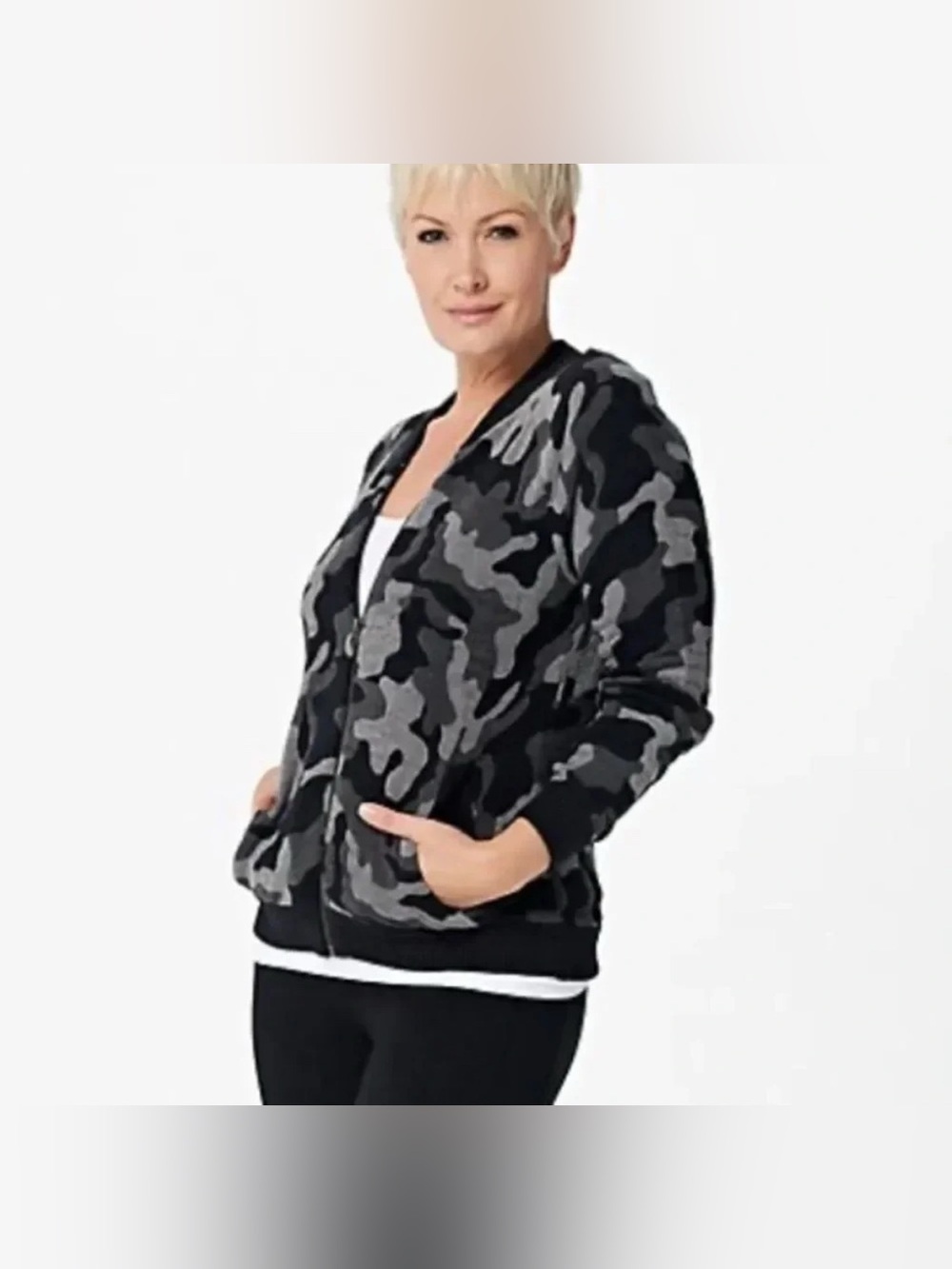 Women's Barefoot Dreams XL Cozychic Lite Camo Full Zip Bomber Cardigan